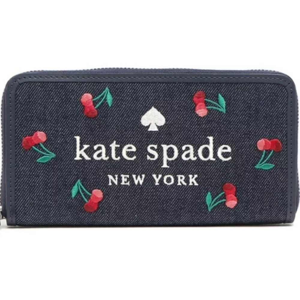 🍒▪️ Kate Spade▪️ Blue Ella Cherry Continental Long Wallet Card Case Holder